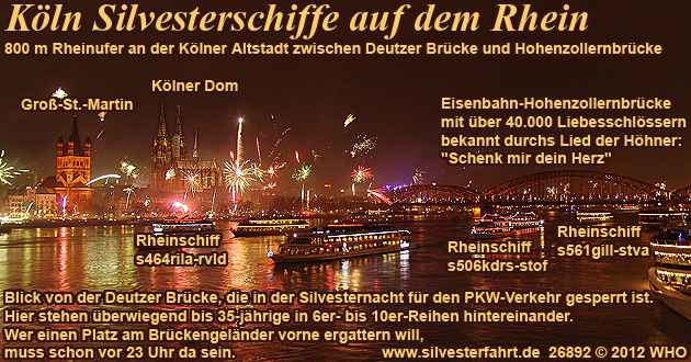 Silvester Kln am Rhein, Silvesterparty auf dem Schiff und Silvesterfeuerwerk